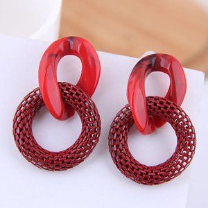 Red Acrylic & Metal Double Loop Earrings (E02)